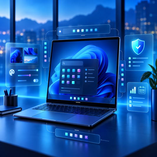 Ordinateur présentant les nouveautés et améliorations de Windows 11